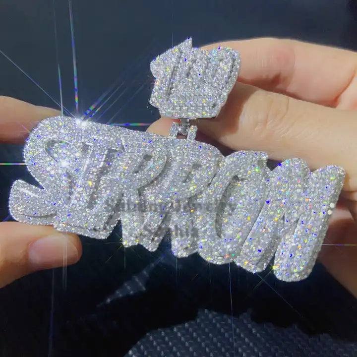 Hip Hop Jewelry Mens Iced Out Custom Letter Pendant 925 Sterling Silver VVS Moissanite Diamond