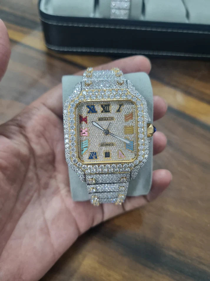 Fully moissanite Diamond Studded Men's Wrist Watch With Customized Pattern