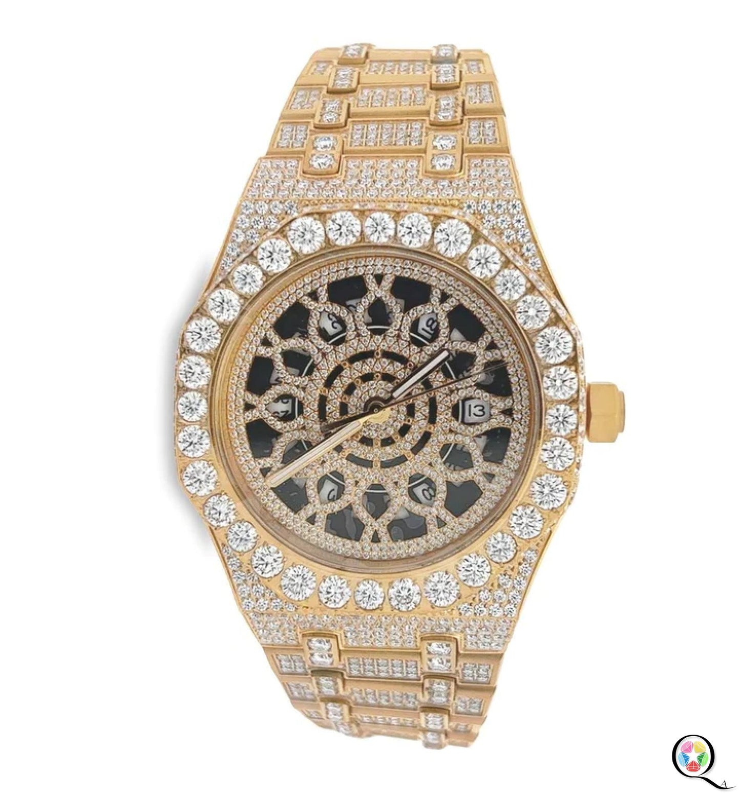 Fully moissanite Diamond Studded Men's Wrist Watch With Customized Pattern