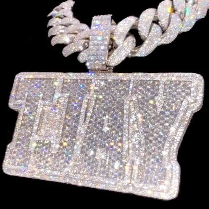 Hip Hop Jewelry Mens Iced Out Custom Letter Pendant 925 Sterling Silver VVS Moissanite Diamond