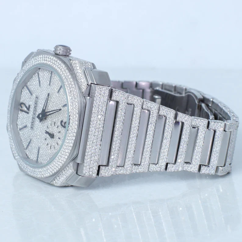 Fully moissanite Diamond Studded Men's Wrist Watch With Customized Pattern