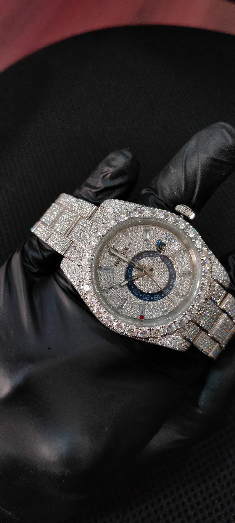 Fully moissanite Diamond Studded Men's Wrist Watch With Customized Pattern