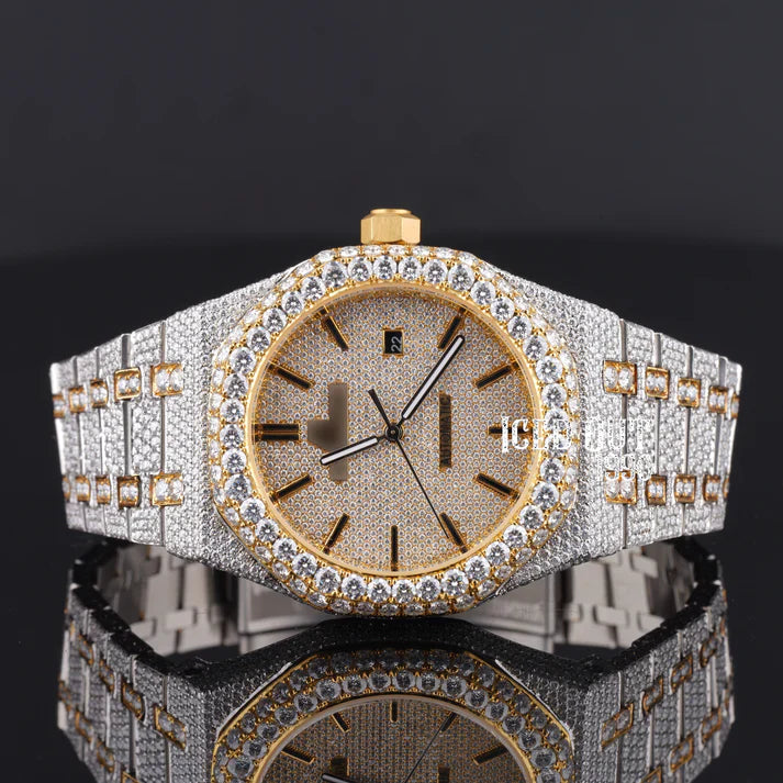 Fully moissanite Diamond Studded Men's Wrist Watch With Customized Pattern