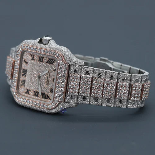 Fully moissanite Diamond Studded Men's Wrist Watch With Customized Pattern