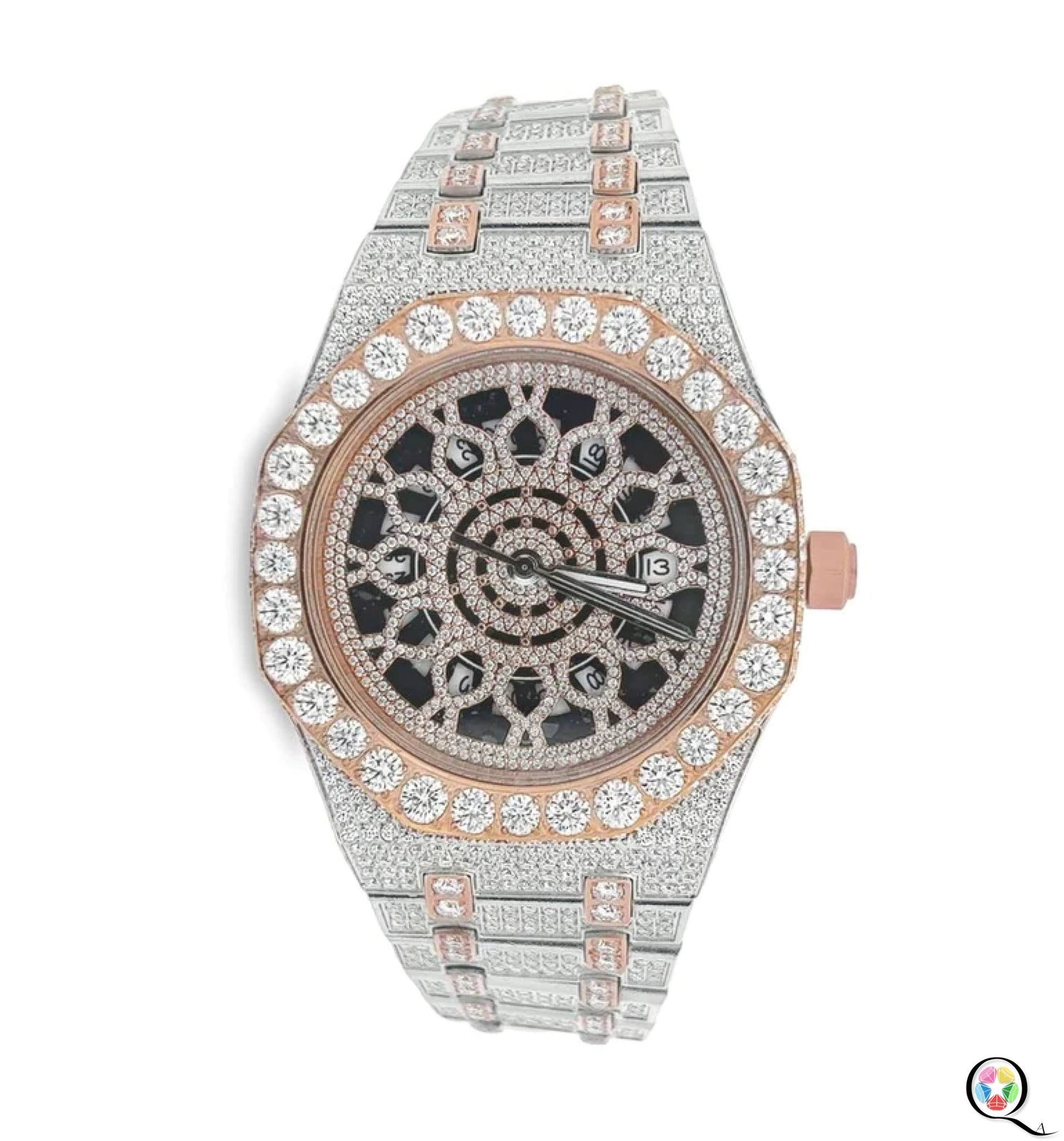 Fully moissanite Diamond Studded Men's Wrist Watch With Customized Pattern