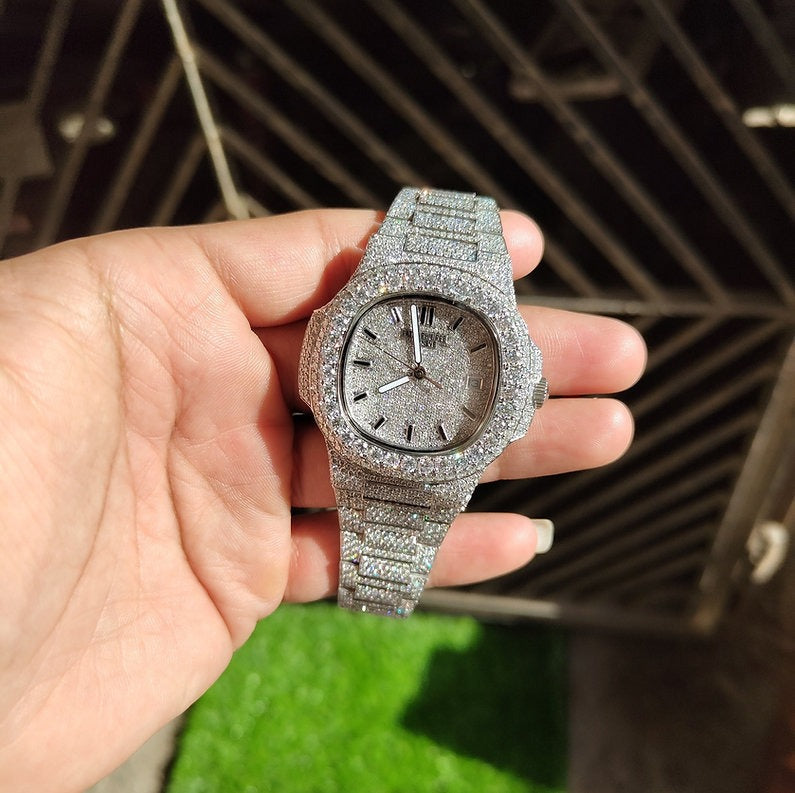 fully iced out Patek Philippe moissanite watch