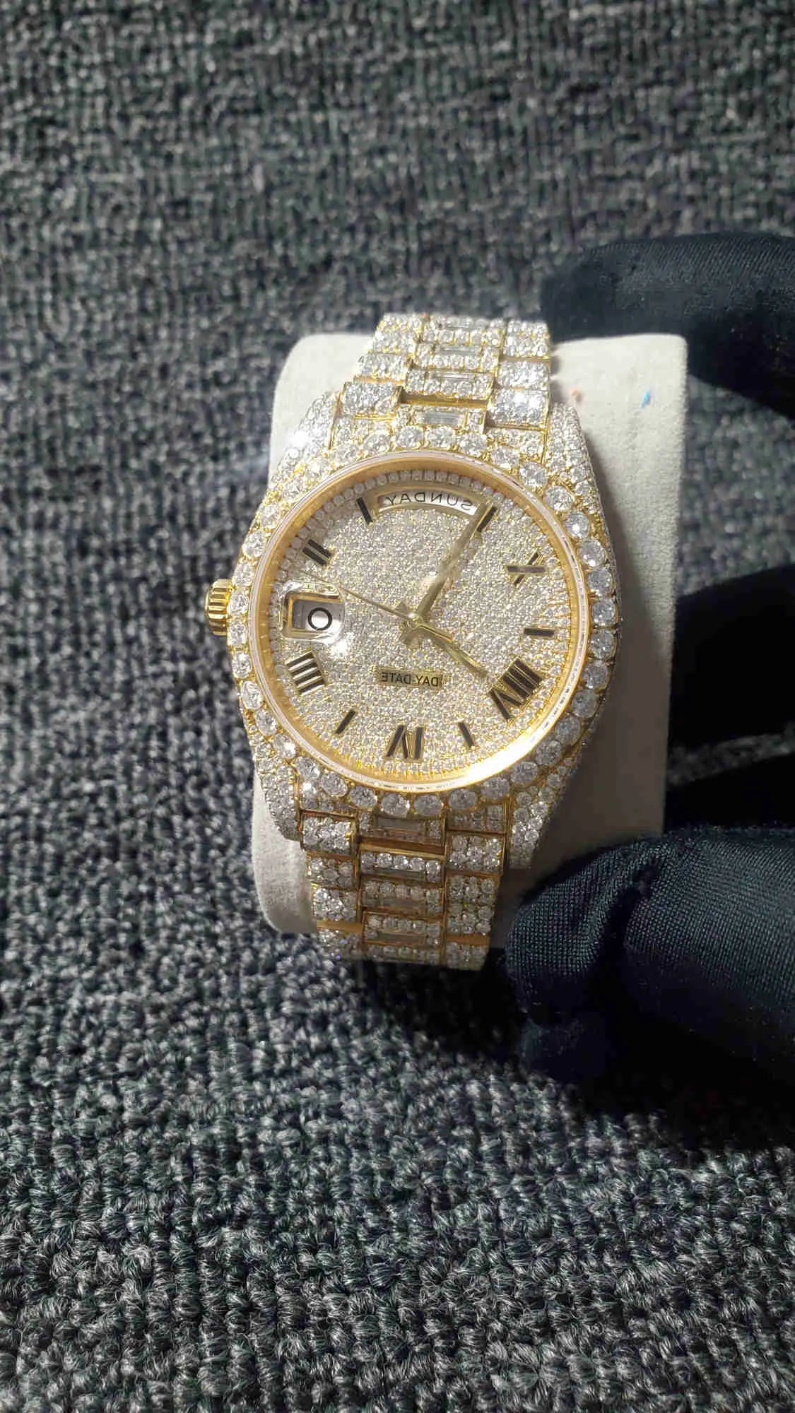 Fully moissanite Diamond Studded Men's Wrist Watch With Customized Pattern