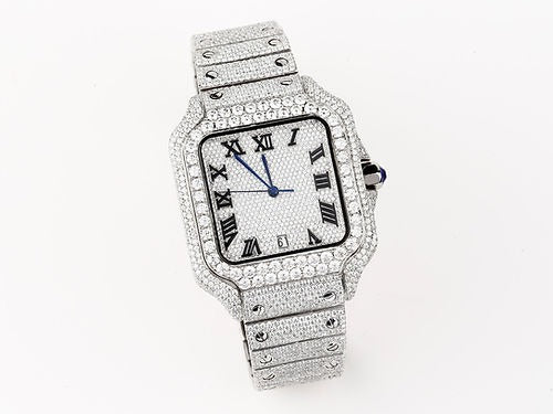 iced out Cartier Santos moissanite watch