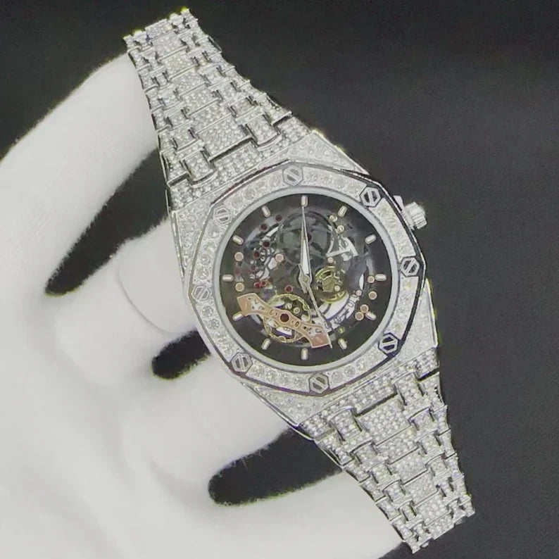 Fully moissanite Diamond Studded Men's Wrist Watch With Customized Pattern