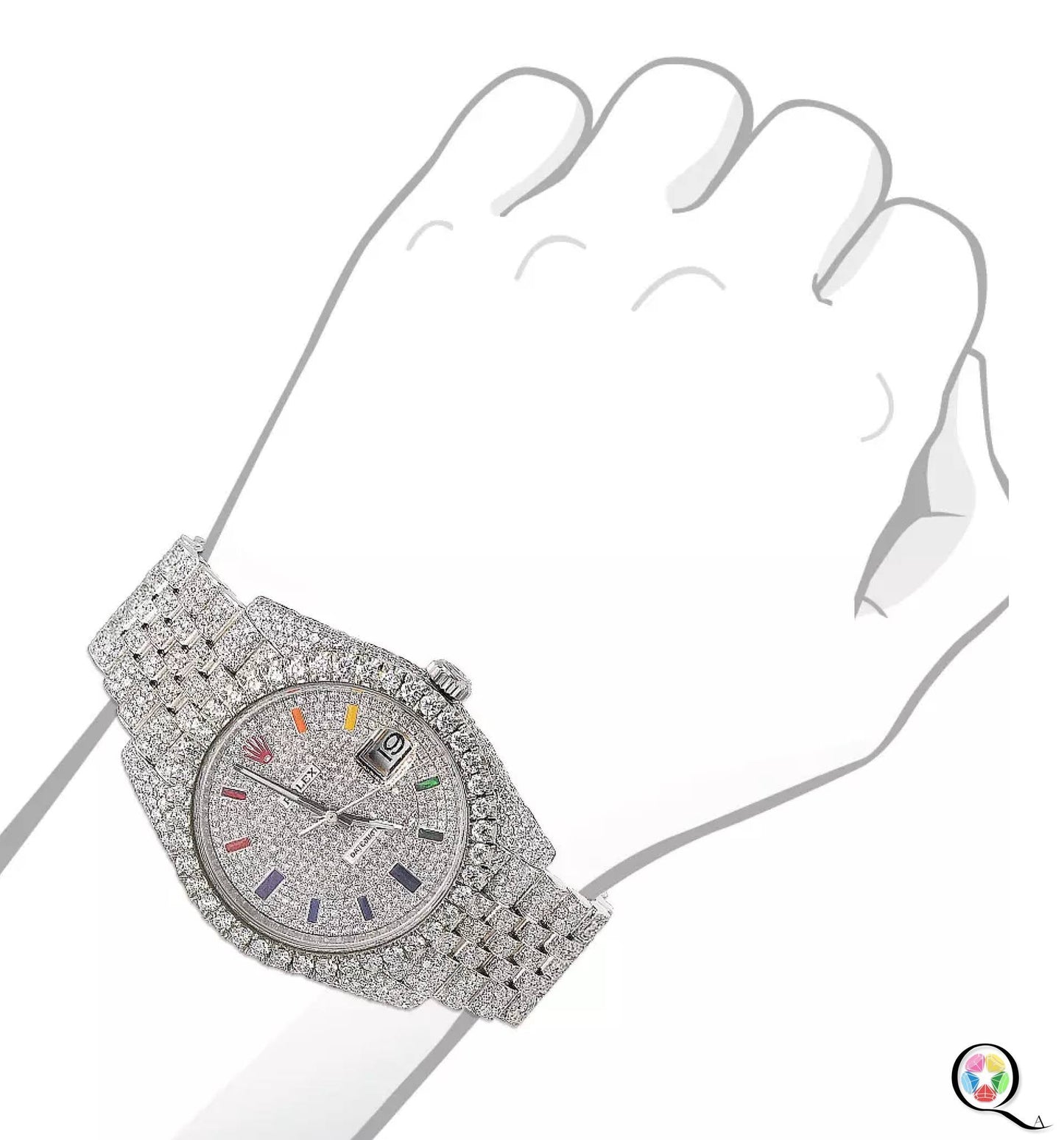 Fully moissanite Diamond Studded Men's Wrist Watch With Customized Pattern
