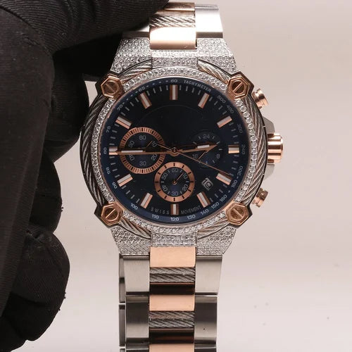 Fully moissanite Diamond Studded Men's Wrist Watch With Customized Pattern