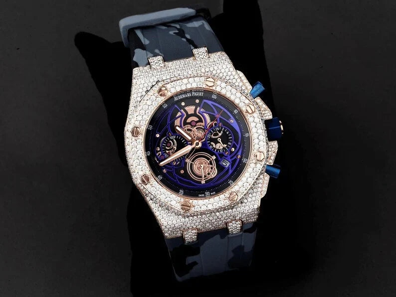 Fully moissanite Diamond Studded Men's Wrist Watch With Customized Pattern