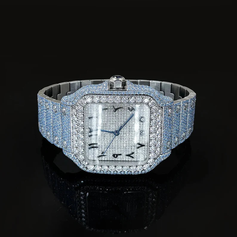 Fully moissanite Diamond Studded Men's Wrist Watch With Customized Pattern