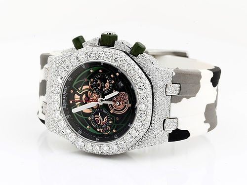 iced out AP moissanite watch rubber strap hip hop watch