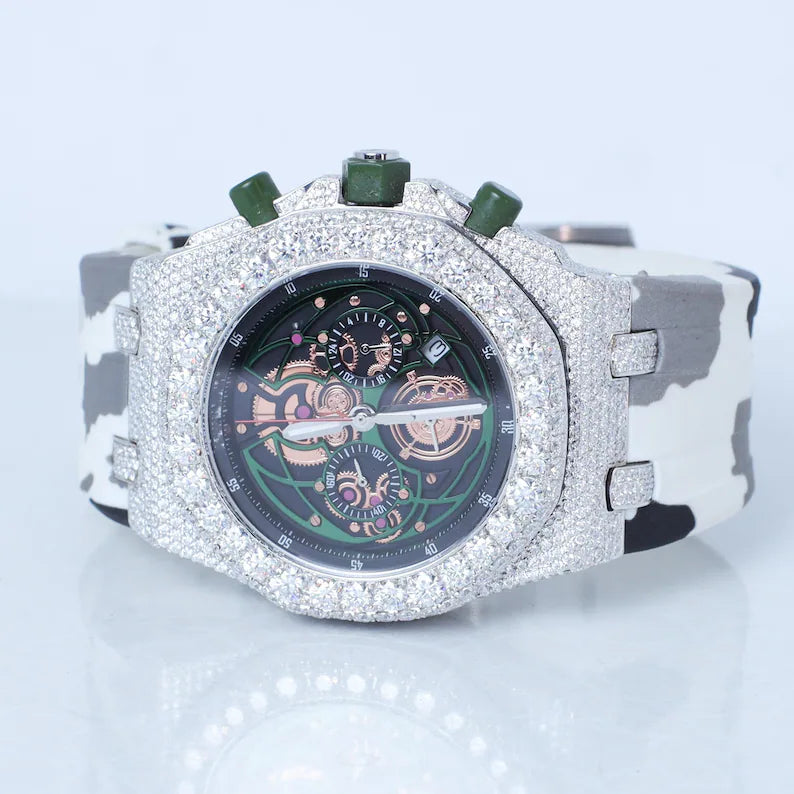 Fully moissanite Diamond Studded Men's Wrist Watch With Customized Pattern