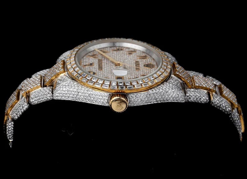 Fully moissanite Diamond Studded Men's Wrist Watch With Customized Pattern
