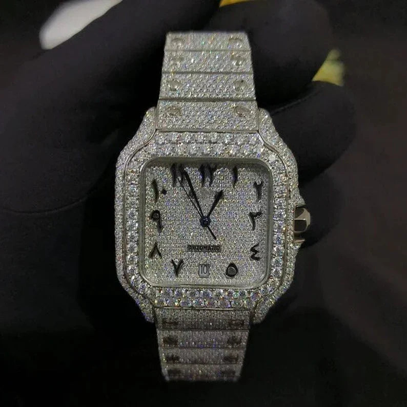 Fully moissanite Diamond Studded Men's Wrist Watch With Customized Pattern