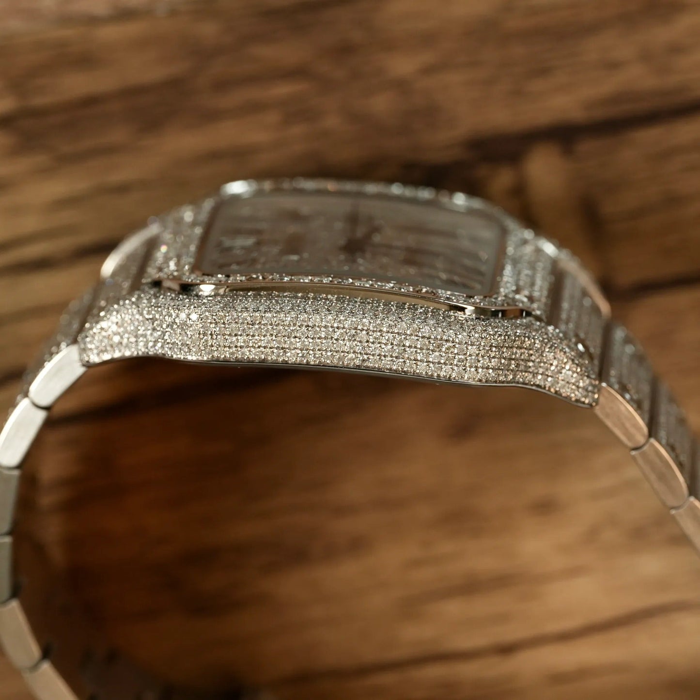 Cartier Santos fully iced out Moissanite Diamond Watch - Luxury Wristwatch