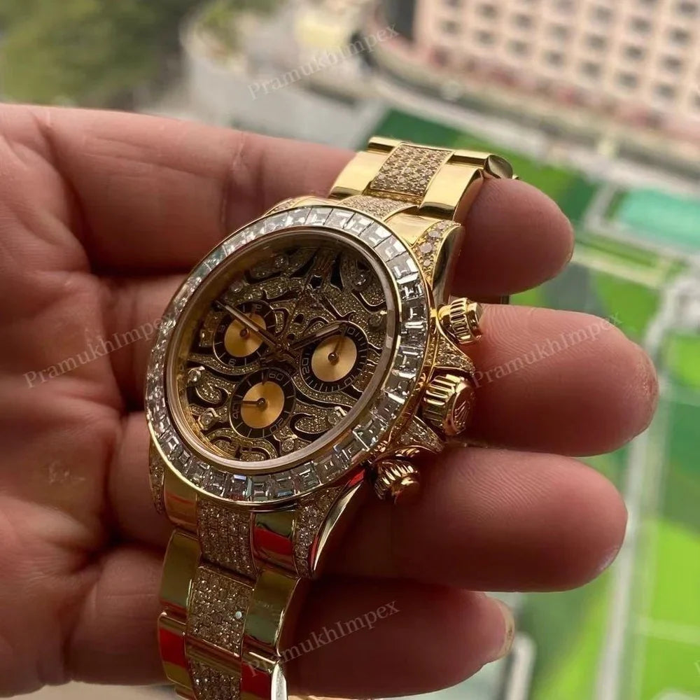 Fully moissanite Diamond Studded Men's Wrist Watch With Customized Pattern