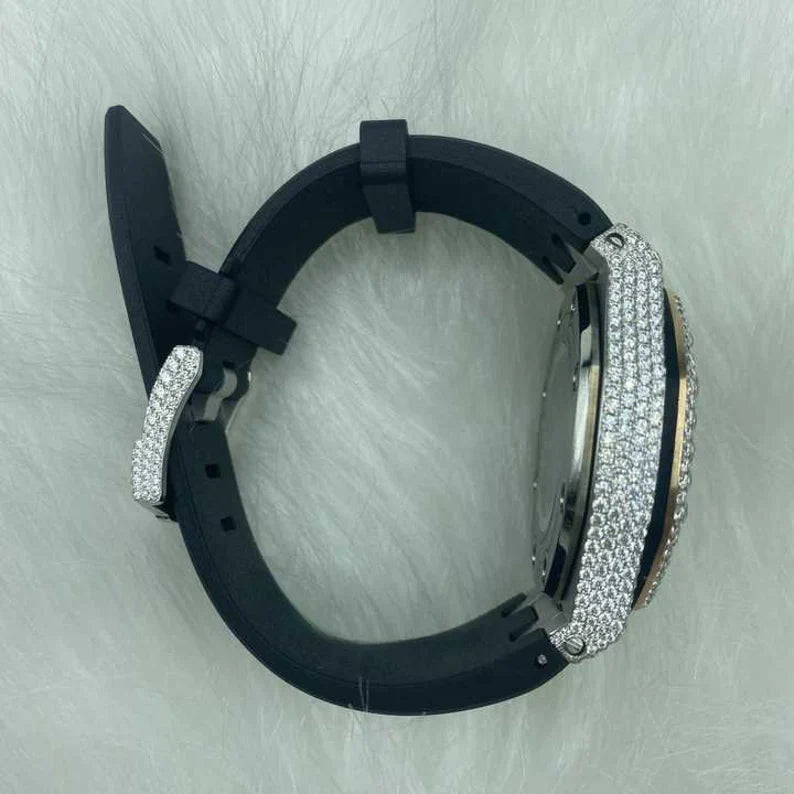 Fully moissanite Diamond Studded Men's Wrist Watch With Customized Pattern