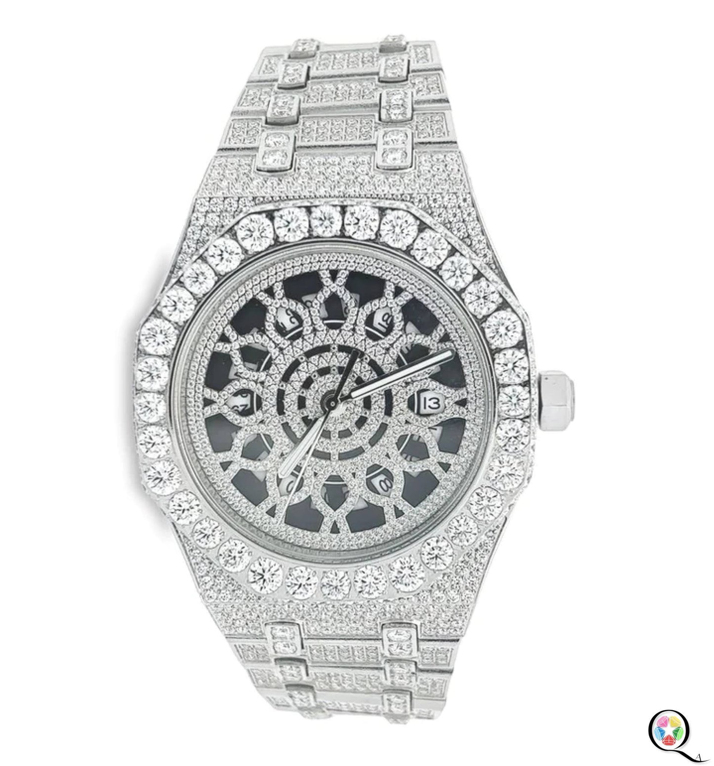 Fully moissanite Diamond Studded Men's Wrist Watch With Customized Pattern