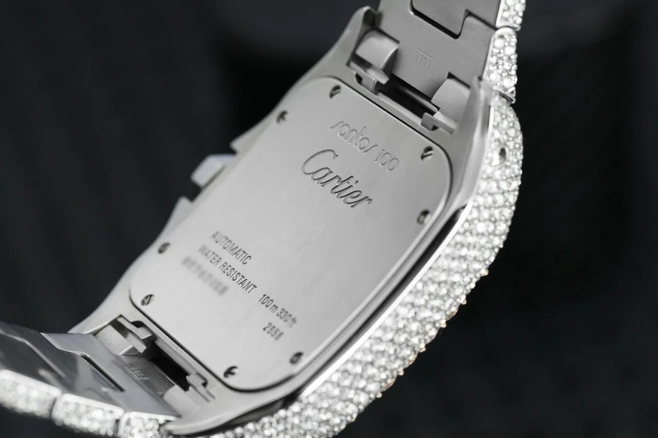 Cartier Santos iced out Moissanite Diamond Watch - Luxury Wristwatch