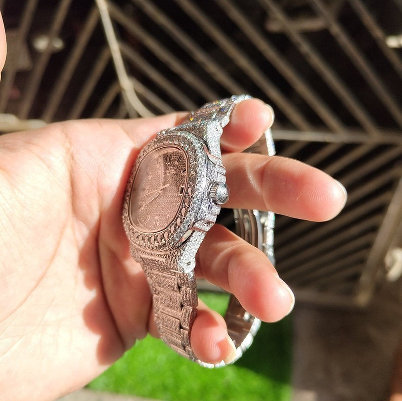 fully iced out Patek Philippe moissanite watch