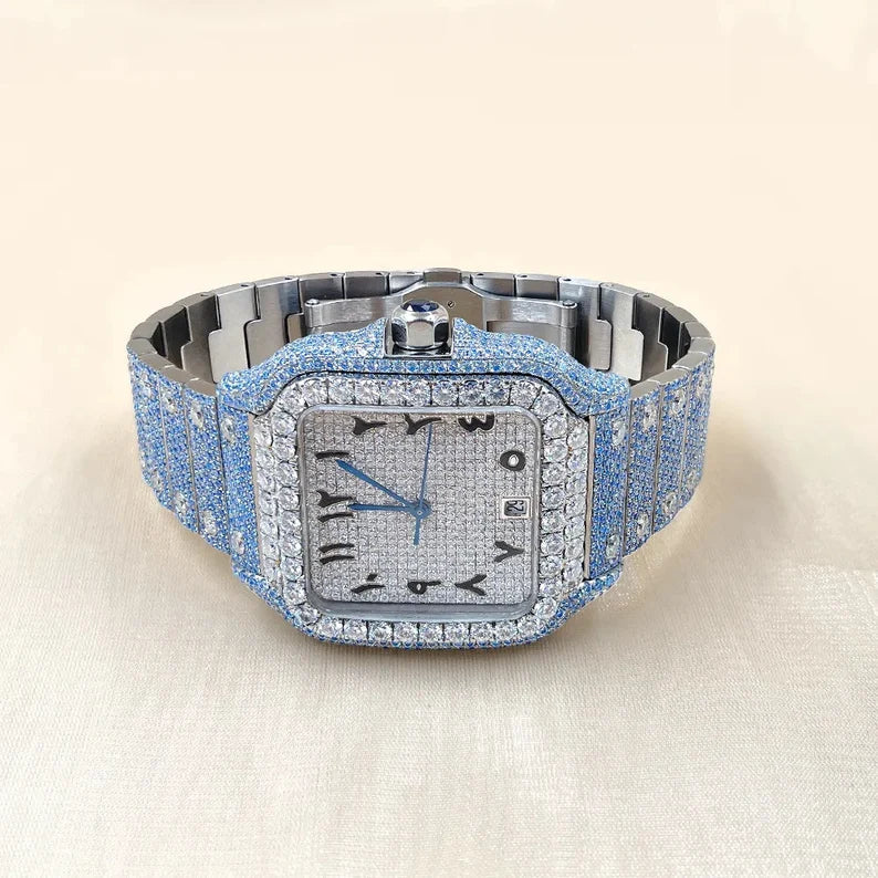 Fully moissanite Diamond Studded Men's Wrist Watch With Customized Pattern