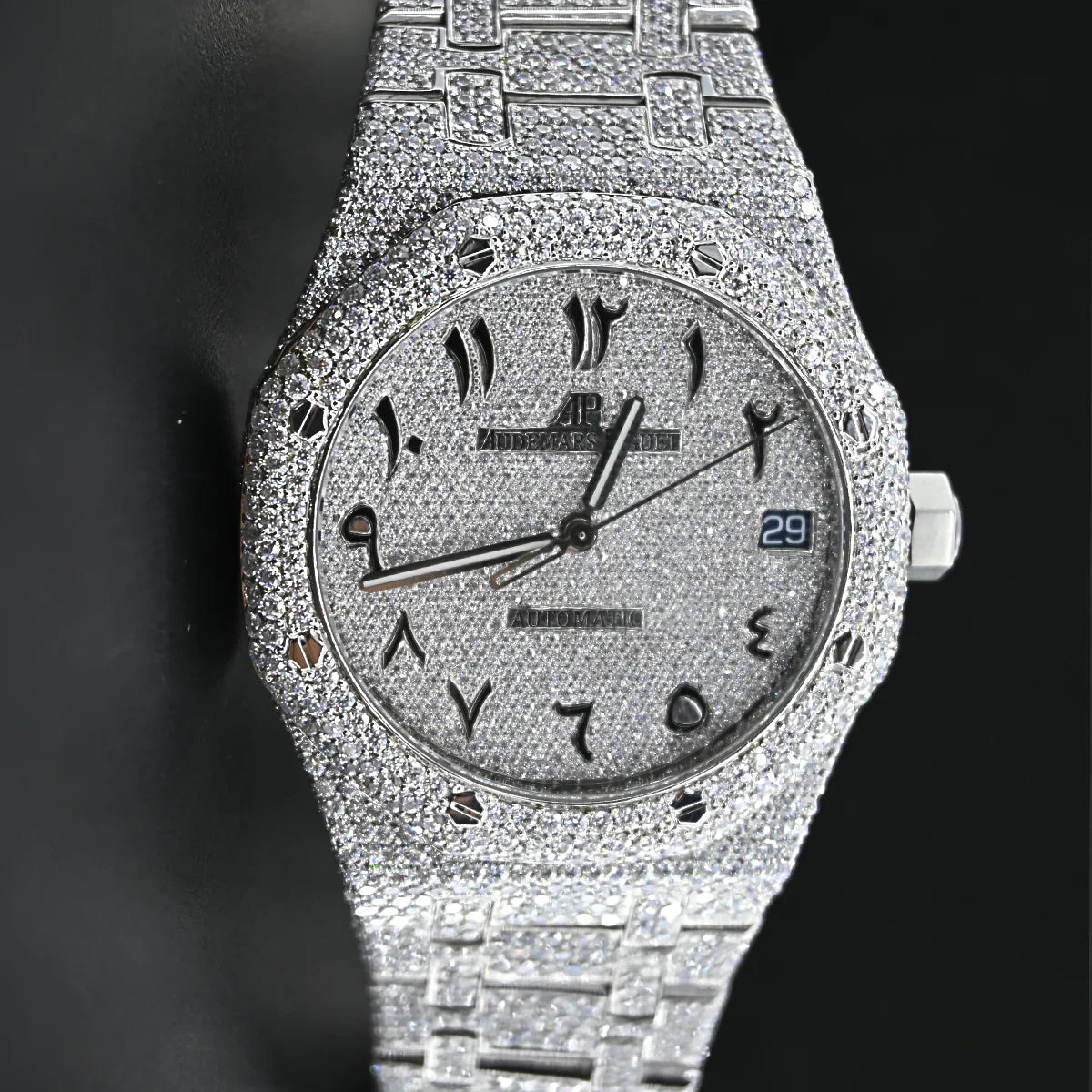 Fully moissanite Diamond Studded Men's Wrist Watch With Customized Pattern