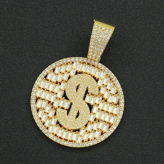 Mens Cuban Link Chain Necklace With Bling Dollar Miami Pendant Iced Out Hip Hop Jewellery