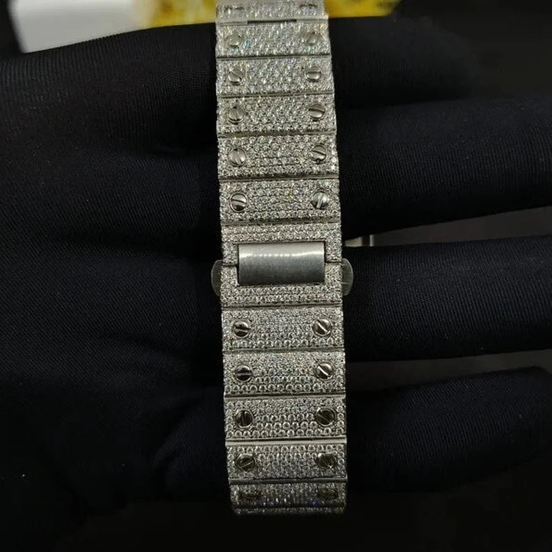 Fully moissanite Diamond Studded Men's Wrist Watch With Customized Pattern