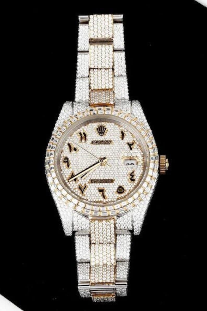 Fully moissanite Diamond Studded Men's Wrist Watch With Customized Pattern