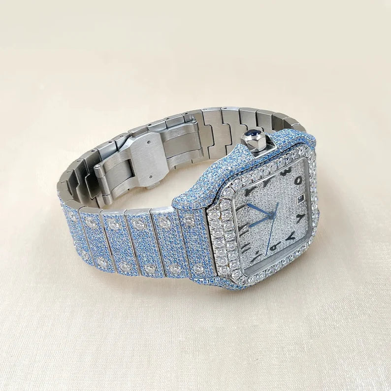 Fully moissanite Diamond Studded Men's Wrist Watch With Customized Pattern