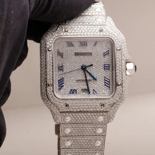 Fully moissanite Diamond Studded Men's Wrist Watch With Customized Pattern