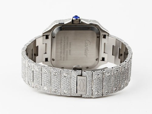 iced out Cartier Santos moissanite watch