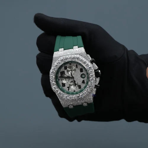 Fully moissanite Diamond Studded Men's Wrist Watch With Customized Pattern