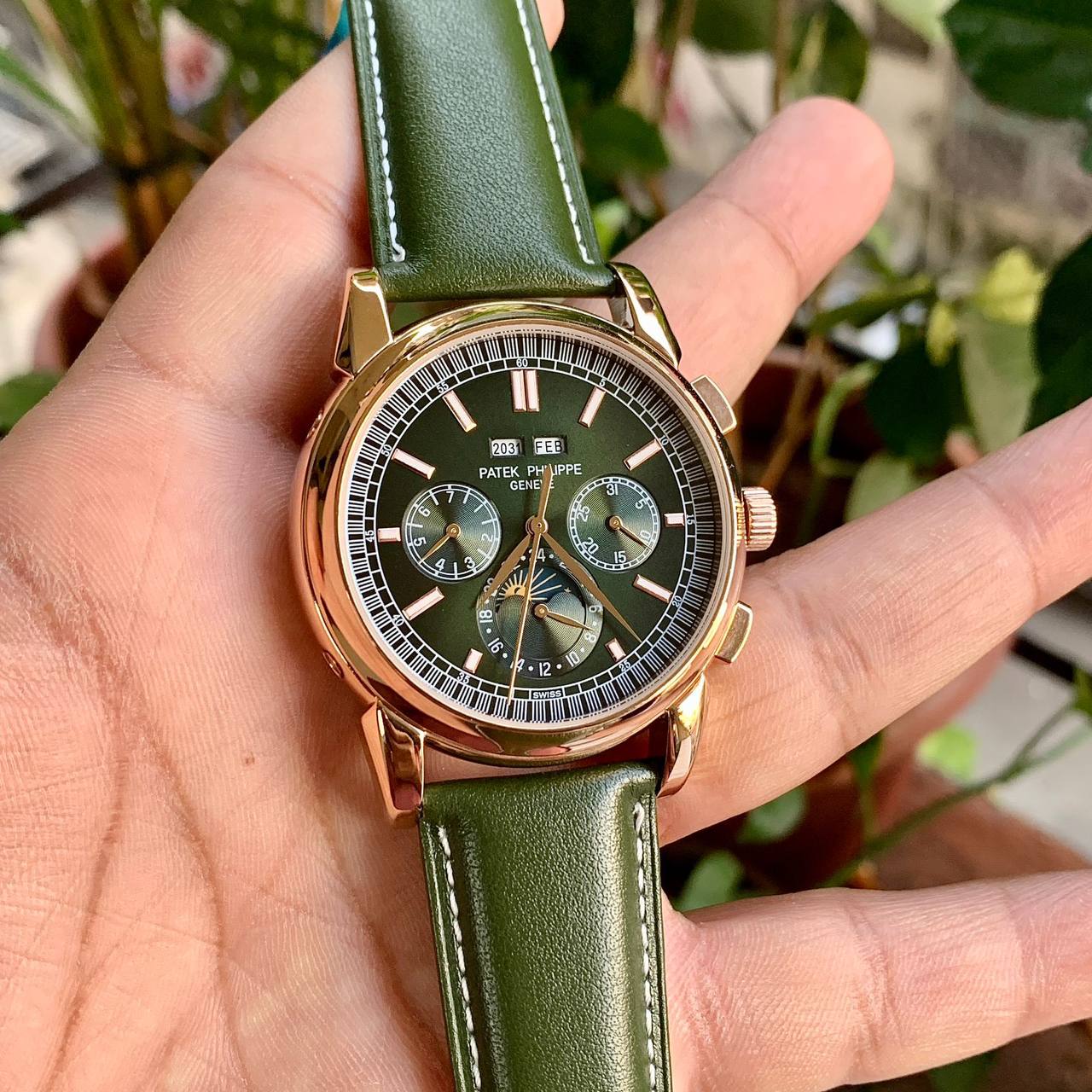Super Clone Patek Phillippe Nautilus Green Dial With Leather Belt