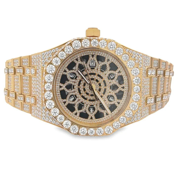 Fully moissanite Diamond Studded Men's Wrist Watch With Customized Pattern