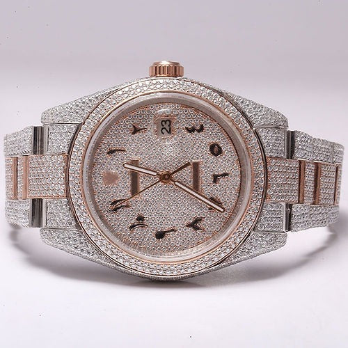 iced out Rolex moissanite watch dual tone rose gold