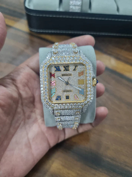 Fully moissanite Diamond Studded Men's Wrist Watch With Customized Pattern