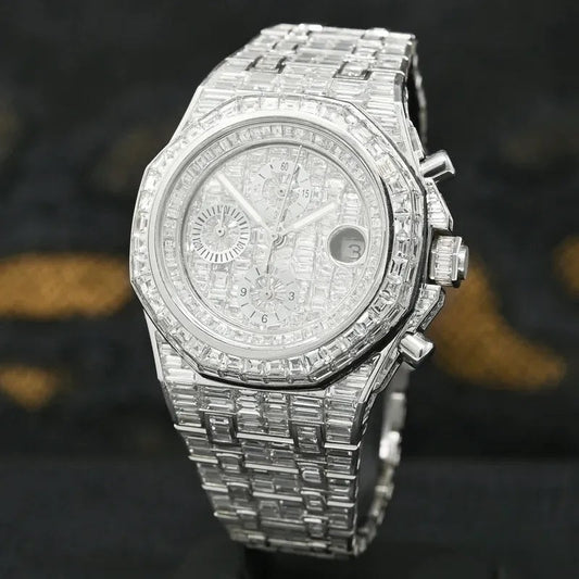 Fully moissanite Diamond Studded Men's Wrist Watch With Customized Pattern