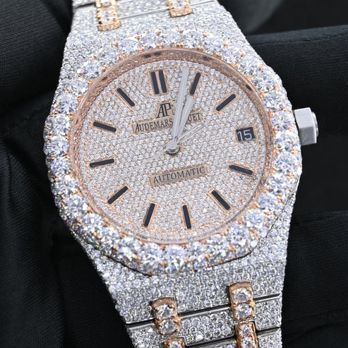 Fully moissanite Diamond Studded Men's Wrist Watch With Customized Pattern