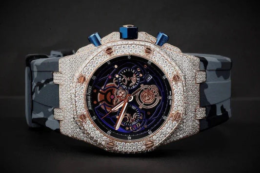 Fully moissanite Diamond Studded Men's Wrist Watch With Customized Pattern