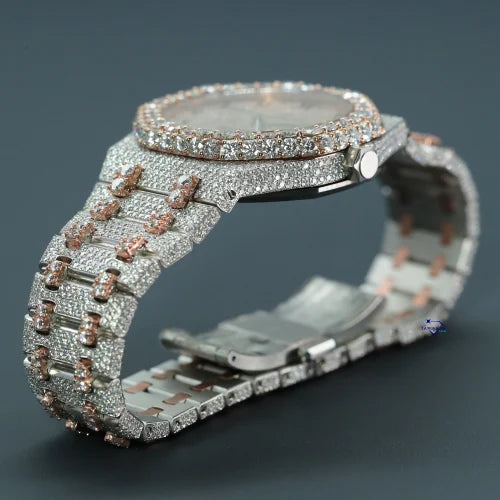 Fully moissanite Diamond Studded Men's Wrist Watch With Customized Pattern