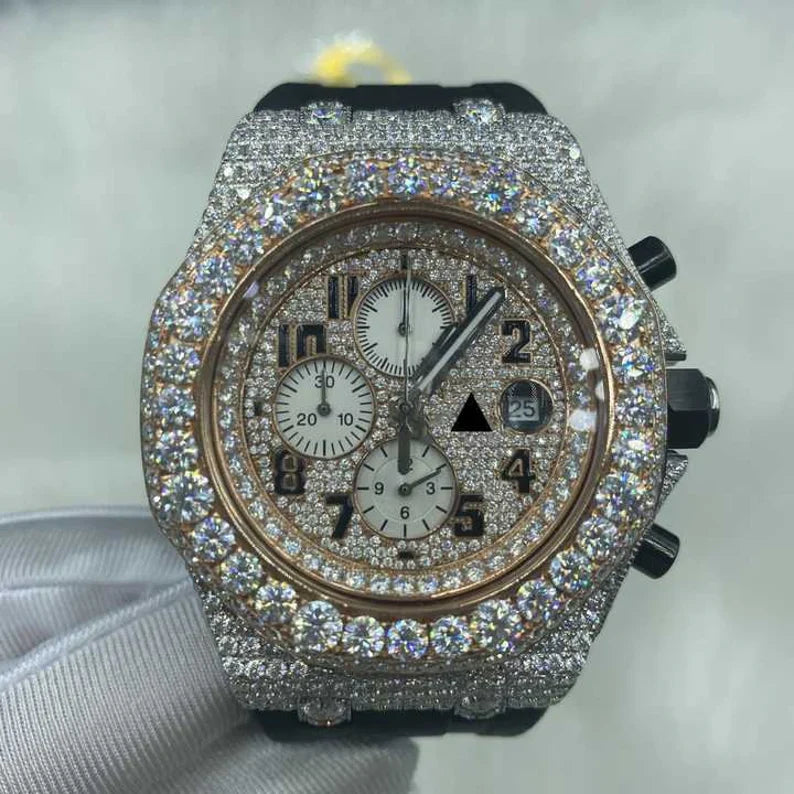 Fully moissanite Diamond Studded Men's Wrist Watch With Customized Pattern