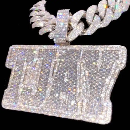 Hip Hop Jewelry Mens Iced Out Custom Letter Pendant 925 Sterling Silver VVS Moissanite Diamond