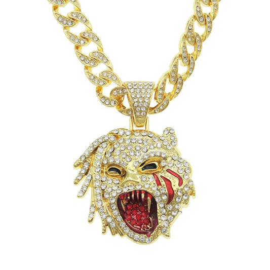 Men Women Hip Hop Iced Out Bling Figure Pendant Necklace with Cuban Chain HipHop Rock Necklaces Fashion Charm Jewelry