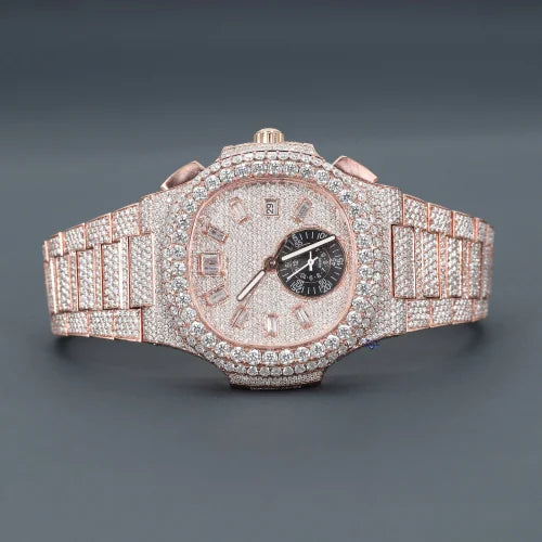 Fully moissanite Diamond Studded Men's Wrist Watch With Customized Pattern