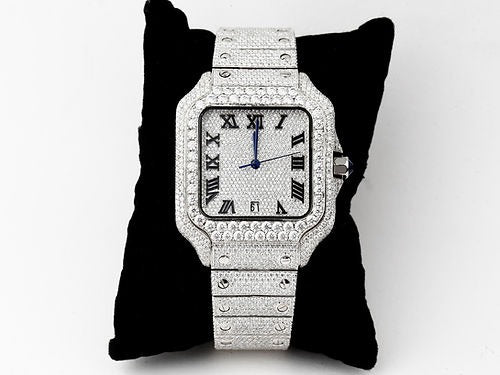 iced out Cartier Santos moissanite watch