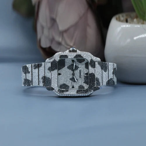 Fully moissanite Diamond Studded Men's Wrist Watch With Customized Pattern